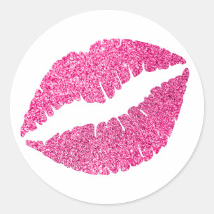Sticker Rond Impression de lèvres à paillettes roses