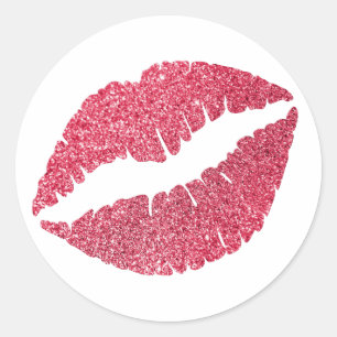 Sticker Rond Impression de lèvres pailletées cramoisies