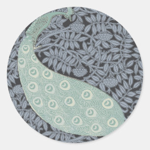 Sticker Rond Impression de paon bleu Art Nouveau vintage Verneu