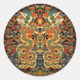Sticker Rond Impression de textile de dragon chinois vintage Ar