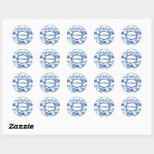 Sticker Rond Impression Flore bleue Delft-LIke (Feuille)