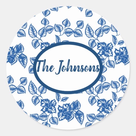 Sticker Rond Impression Flore bleue Delft-LIke (Devant)