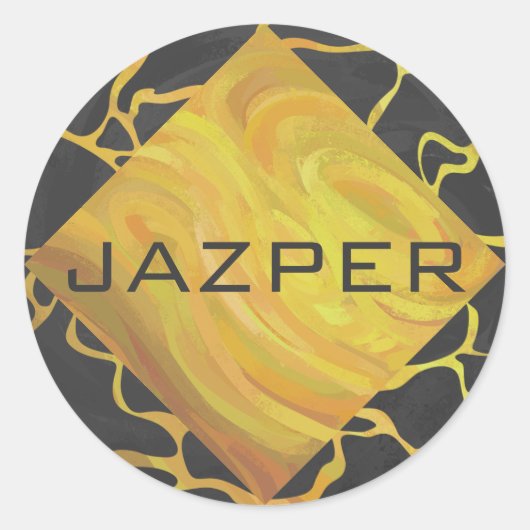 Sticker Rond Impression Giraffe noir et jaune (Devant)