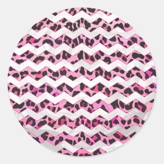 Sticker Rond Impression léopard noir et rose chaud (Devant)