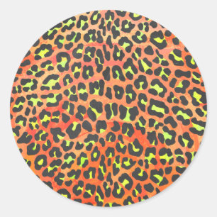 Sticker Rond Impression léopard orange et jaune