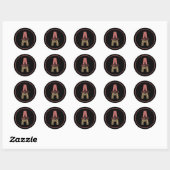 Sticker Rond Impression léopard rose personnalisée monogramme A (Feuille)