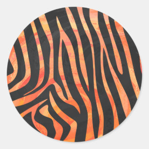 Sticker Rond Impression noire et orange Zebra