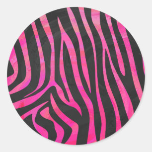 Sticker Rond Impression noire et rose chaud Zebra