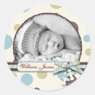 Sticker Rond Impression numérique avec Faire-part de naissance 