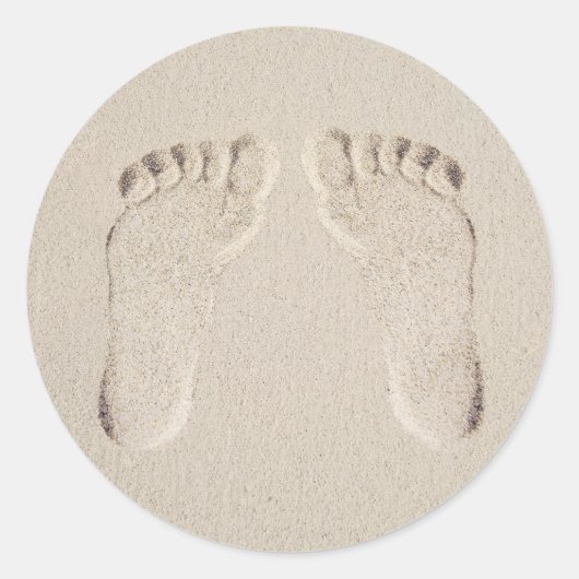 Sticker Rond Impression pieds nus dans le sable (Devant)