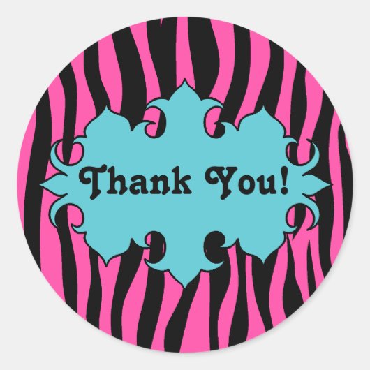 Sticker Rond Impression rose chaud zèbre avec bannière bleue me (Devant)
