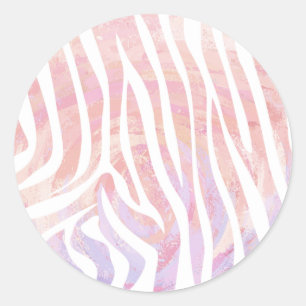 Sticker Rond Impression rose et blanc Zebra