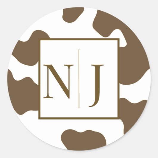 Sticker Rond Impression vache marron et blanc Country Western R (Devant)