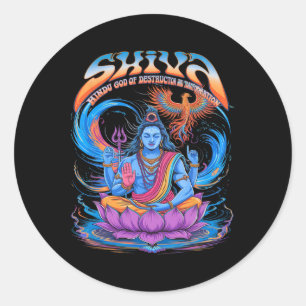 Sticker Rond Impression vintage de Shiva dieu hindou spirituel