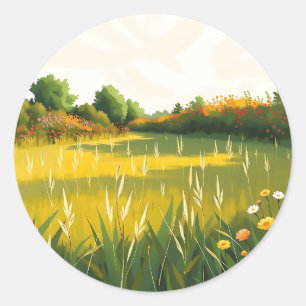 Sticker Rond Impressionniste prairie calme