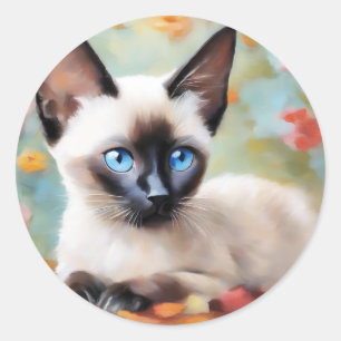 Sticker Rond Impressionniste Siamese Portrait