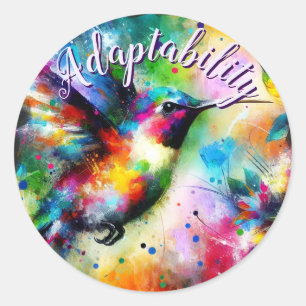Sticker Rond Impressionniste Whimsical Colibri Turquoise violet