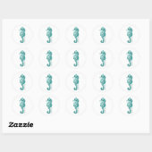 STICKER ROND IMPRIMANTE PLAGE SEAHORSE EN TURQUOISE (Feuille)