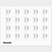 Sticker Rond Imprimé chrome blanc monogramme D mariage faveur (Feuille)