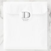 Sticker Rond Imprimé chrome blanc monogramme D mariage faveur (Sac)