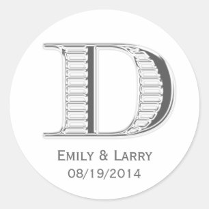 Sticker Rond Imprimé chrome blanc monogramme D mariage faveur