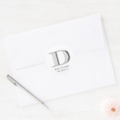 Sticker Rond Imprimé chrome blanc monogramme D mariage faveur (Enveloppe)