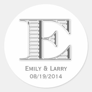 Sticker Rond Imprimé chrome blanc monogramme E mariage faveur
