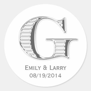 Sticker Rond Imprimé chrome blanc monogramme G mariage faveur