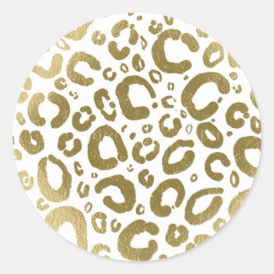 Sticker Rond Imprimé léopard glamour blanc et or 