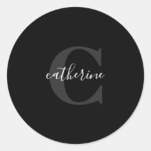 Sticker Rond Imprimé moderne Monogramme noir et blanc (Devant)