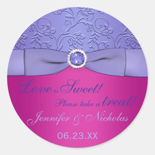 Sticker Rond IMPRIMÉ RIBBON Fuchsia, Buffet de bonbons floraux  (Devant)