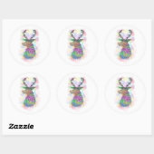 STICKER ROND IMPRIMER HIPSTER TRIBAL DEER EN COULEUR D'EAU (Feuille)