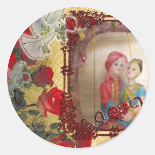 Sticker Rond Imprimer mariage Doll Portrait Graphique (Devant)