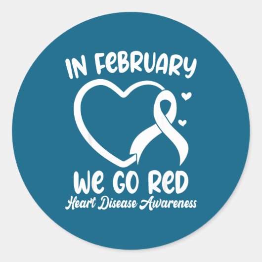 Sticker Rond In February We Go Red Heart Disease Awareness Mont (Devant)