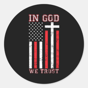 Sticker Rond In God We Trust - Vintage USA Flag Cross Patriotic