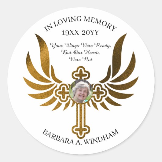 Sticker Rond In Love Memory Photo Keepsaké Croix avec ailes C (Devant)