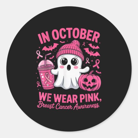 Sticker Rond In October We Wear Nk Breast Cancer Awareness Hall (Devant)