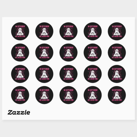Sticker Rond In October We Wear Nk Breast Cancer Gaming Ghost Y (Feuille)