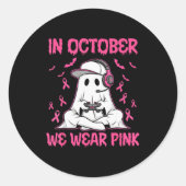 Sticker Rond In October We Wear Nk Breast Cancer Gaming Ghost Y (Devant)