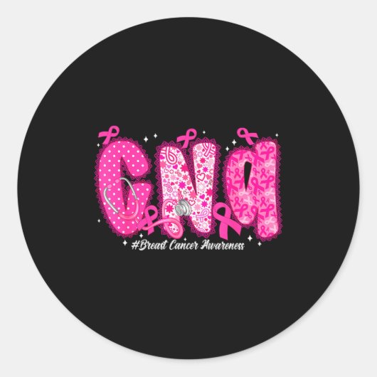 Sticker Rond In October We Wear Nk Cna Nurse Breast Cancer Awar (Devant)