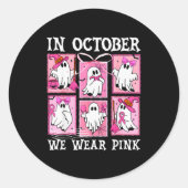 Sticker Rond In October We Wear Nk Ghost Breast Cancer Hallowee (Devant)