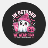 Sticker Rond In October We Wear Nk Ghost Witch Breast Cancer Aw (Devant)