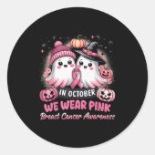 Sticker Rond In October We Wear Nk Ghost Witch Breast Cancer Aw (Devant)