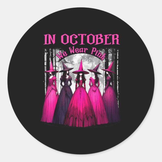 Sticker Rond In October We Wear Nk Soky Witch Halloween Breast (Devant)