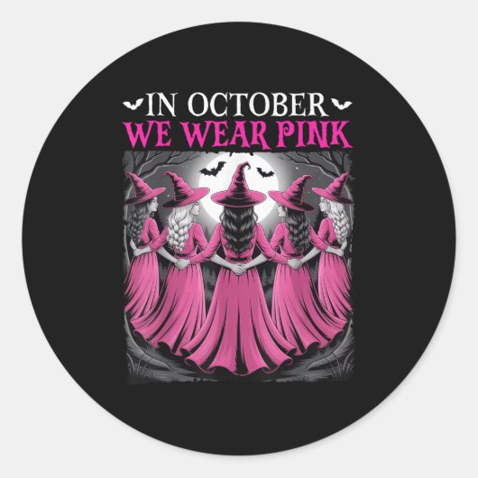 Sticker Rond In October We Wear Nk Witch Halloween Breast Cance (Devant)