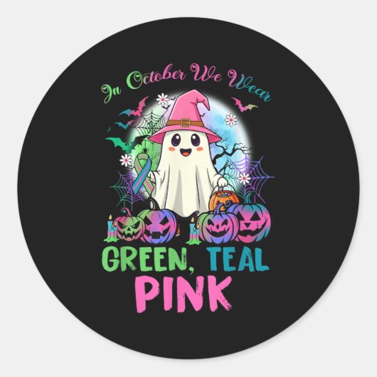 Sticker Rond In October We Wear Teal Nk Halloween Metastatic Br (Devant)