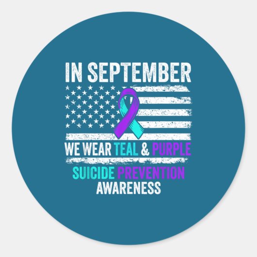 Sticker Rond In September Wear Teal Purple Suicide Prevention A (Devant)