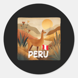 Sticker Rond Incroyable Lama au Pérou Costume de Couleurs