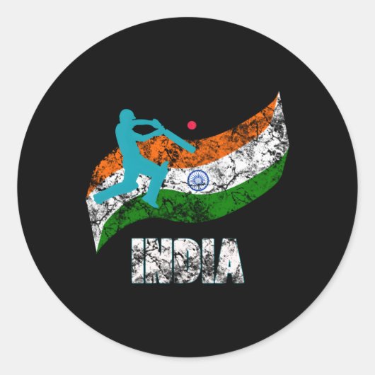 Sticker Rond Inde Drapeau cricket indien (Devant)