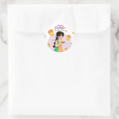 Sticker Rond Indian Girl with Floating Lanterns Happy Diwali (Sac)